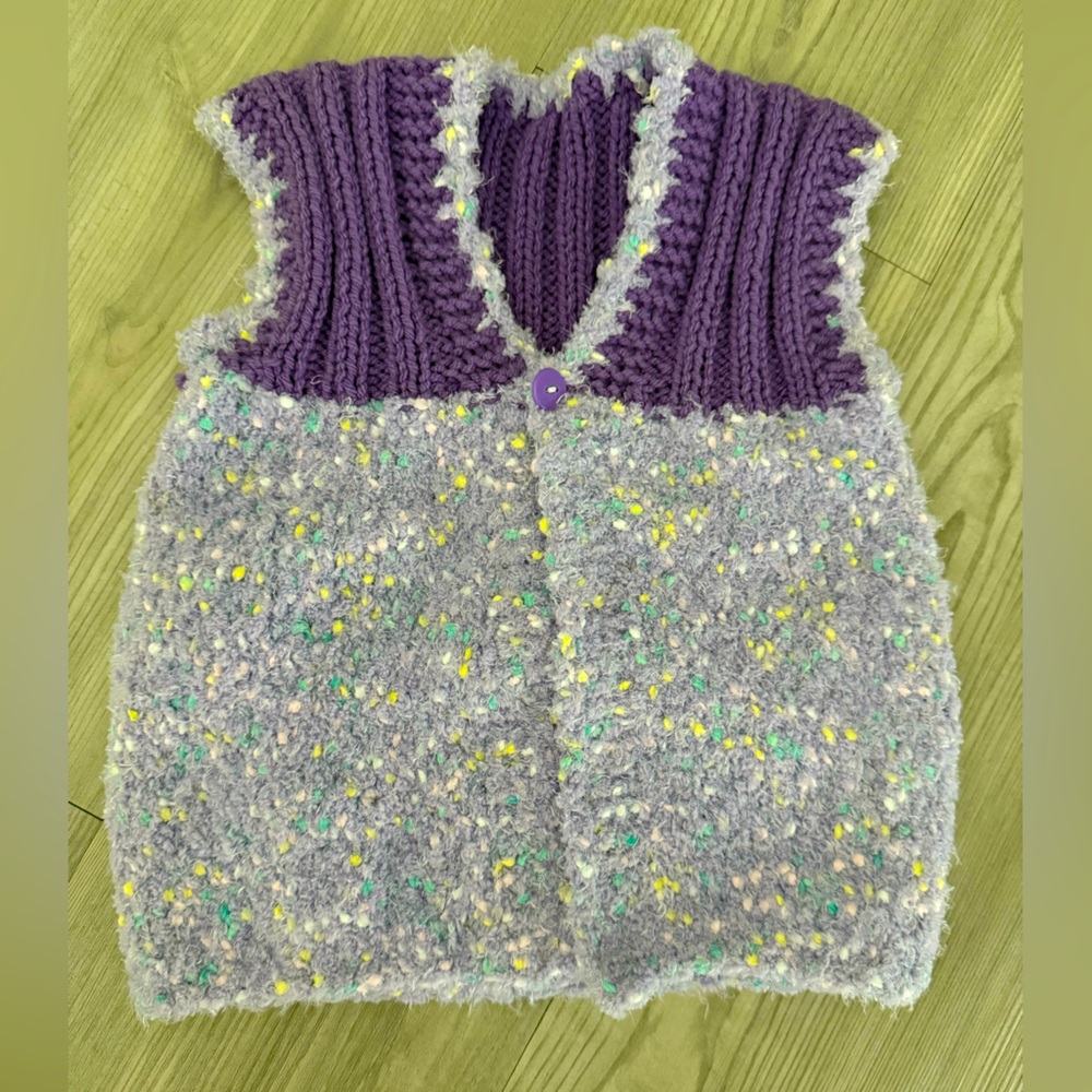 Handmade Purple and Gray Knit Vest can’t fit up to a 2T